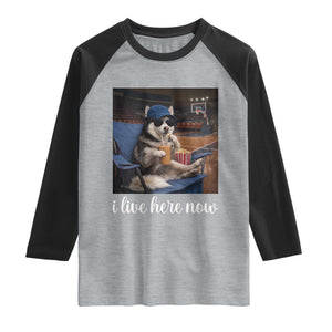 Funny Sarcastic Husky Basketball Raglan Shirt I Live Here Now TS12 Heather Gray Black Print Your Wear