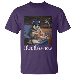 Funny Sarcastic Husky Basketball T Shirt I Live Here Now TS12 Purple Print Your Wear