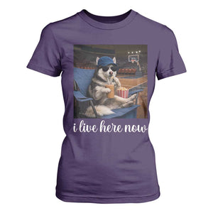 Funny Sarcastic Husky Basketball T Shirt For Women I Live Here Now TS12 Purple Print Your Wear