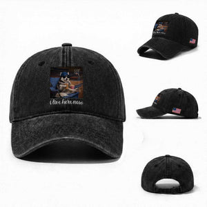 Funny Sarcastic Husky Basketball Washed Cotton Baseball Cap I Live Here Now TS12 Washed Cap Universal Fit Black Print Your Wear