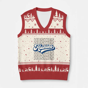 Proud Siberian Husky Fan V-Neck Knit Sweater Vest Sports Dog Lover TS12 Beige Red Print Your Wear