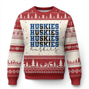 Husky Fan Paw Inset Ugly Christmas Sweater Team Pride School Spirit TS12 Beige Red Print Your Wear