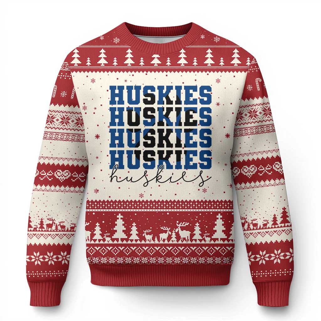Husky Fan Paw Inset Ugly Christmas Sweater Team Pride School Spirit TS12 Beige Red Print Your Wear