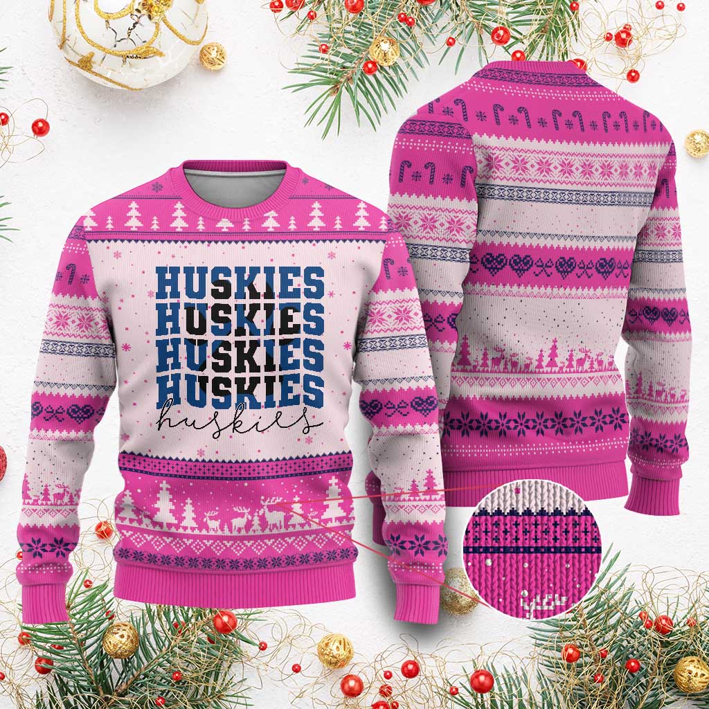 Husky Fan Paw Inset Ugly Christmas Sweater Team Pride School Spirit TS12 Hot Pink Print Your Wear