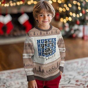 Husky Fan Paw Inset Ugly Christmas Sweater Team Pride School Spirit TS12 Mocha Mousse Print Your Wear