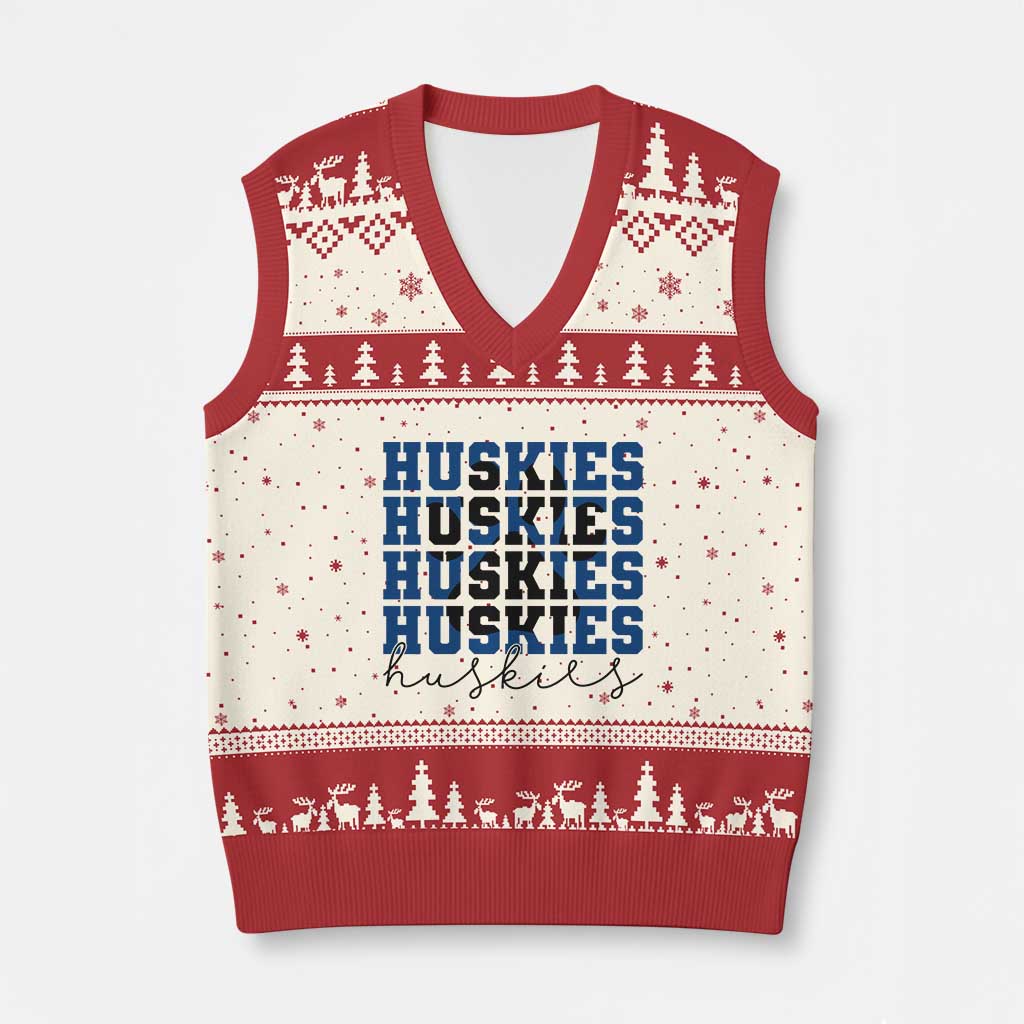 Husky Fan Paw Inset V-Neck Knit Sweater Vest Team Pride School Spirit TS12 Beige Red Print Your Wear