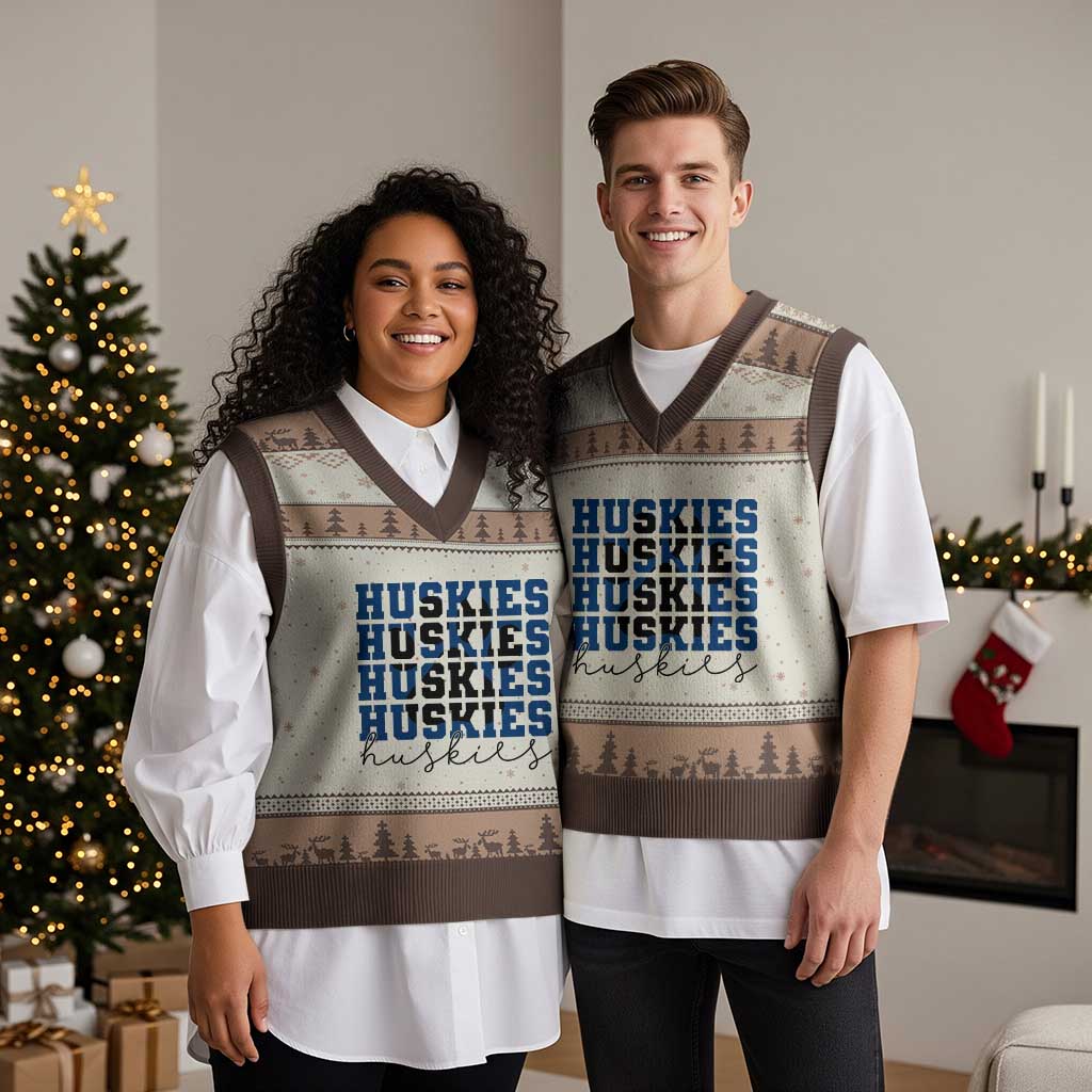 Husky Fan Paw Inset V-Neck Knit Sweater Vest Team Pride School Spirit TS12 Mocha Mousse Print Your Wear