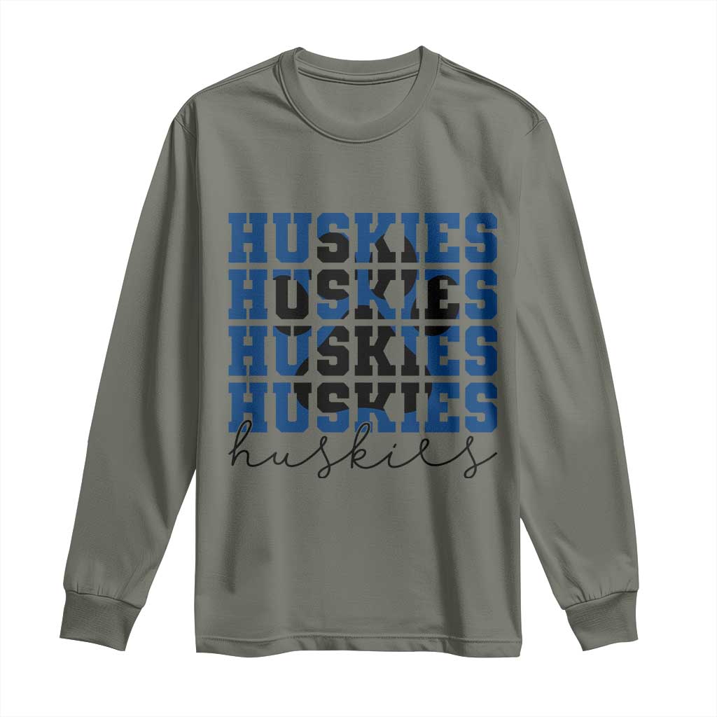 Husky Fan Paw Inset Long Sleeve Shirt Team Pride School Spirit TS12 Military Green Print Your Wear