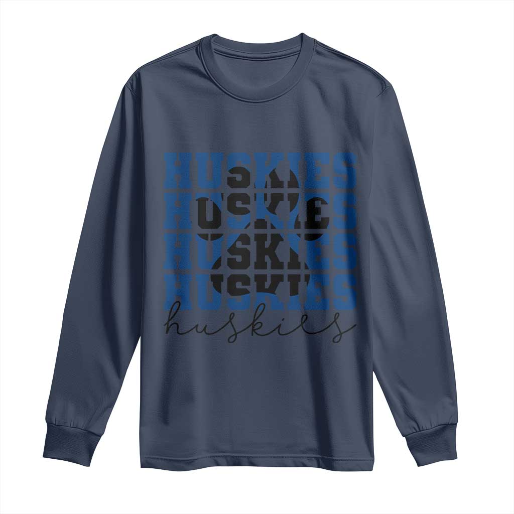Husky Fan Paw Inset Long Sleeve Shirt Team Pride School Spirit TS12 Navy Print Your Wear