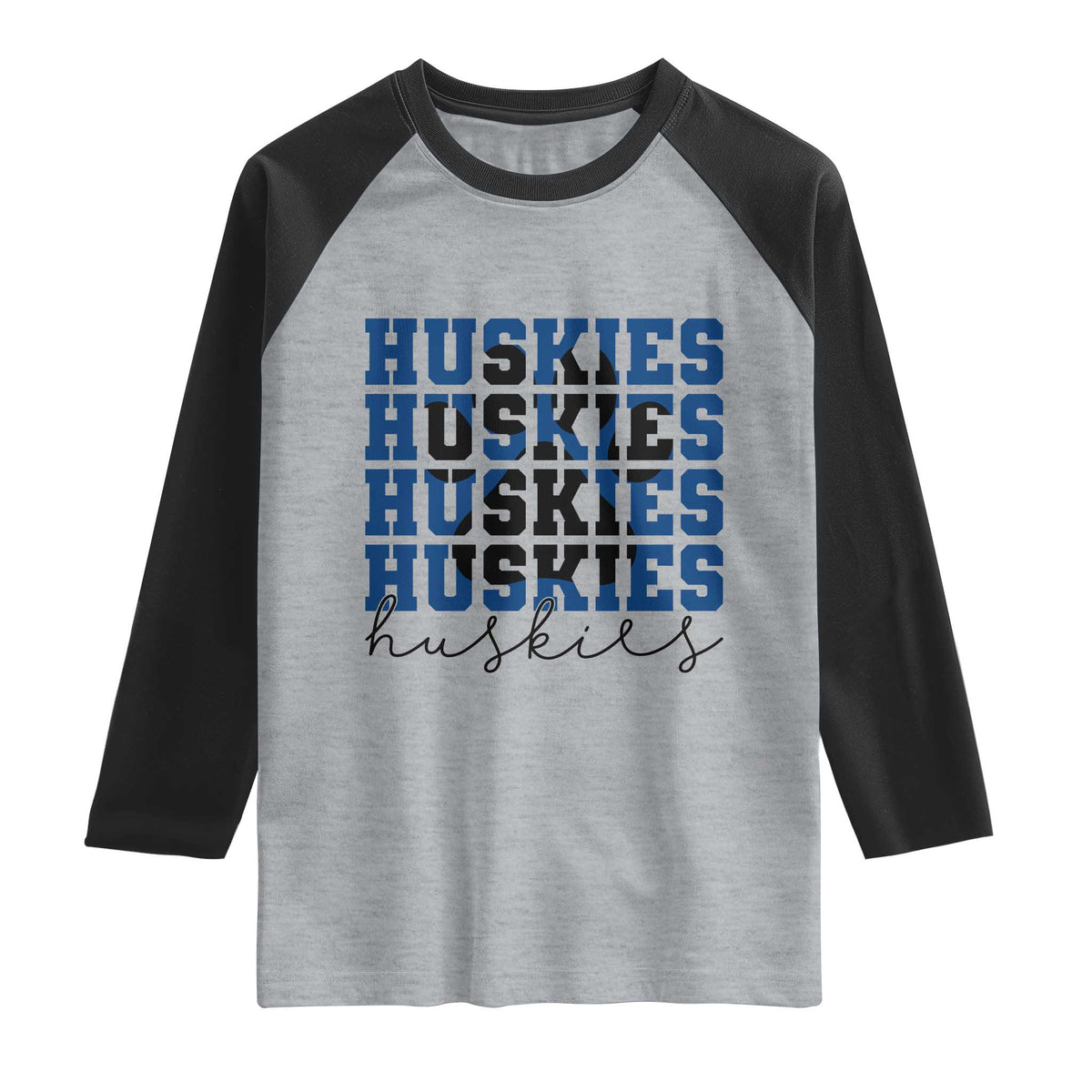 Husky Fan Paw Inset Raglan Shirt Team Pride School Spirit TS12 Heather Gray Black Print Your Wear