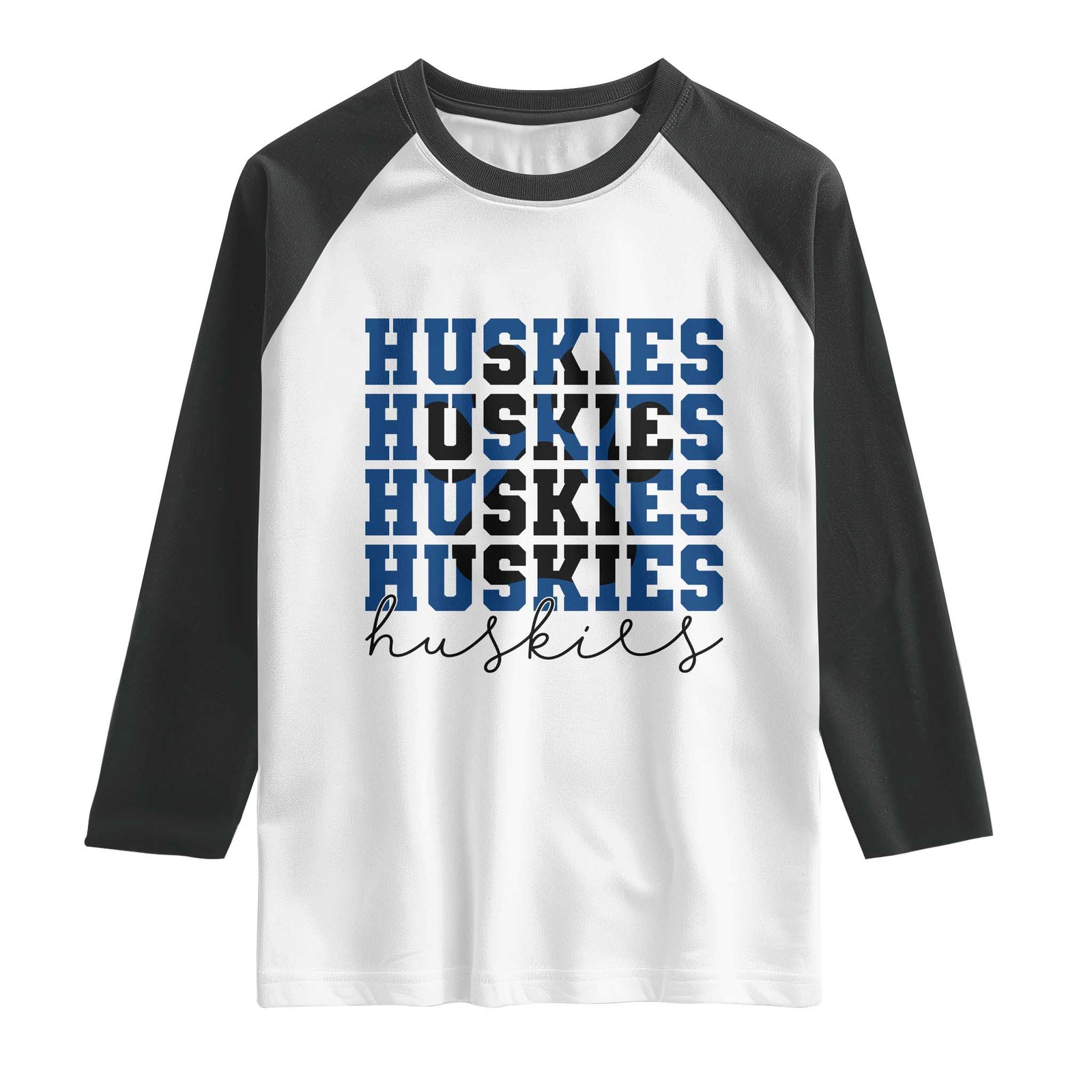 Husky Fan Paw Inset Raglan Shirt Team Pride School Spirit TS12 White Black Print Your Wear