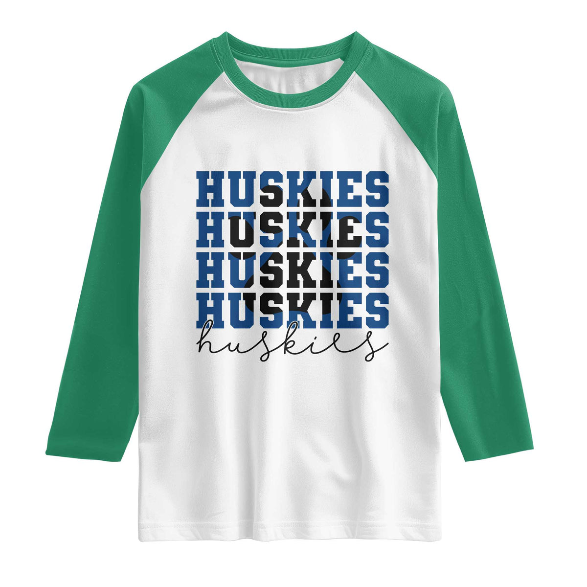 Husky Fan Paw Inset Raglan Shirt Team Pride School Spirit TS12 White Kelly Green Print Your Wear