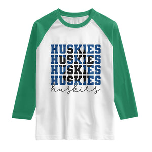 Husky Fan Paw Inset Raglan Shirt Team Pride School Spirit TS12 White Kelly Green Print Your Wear
