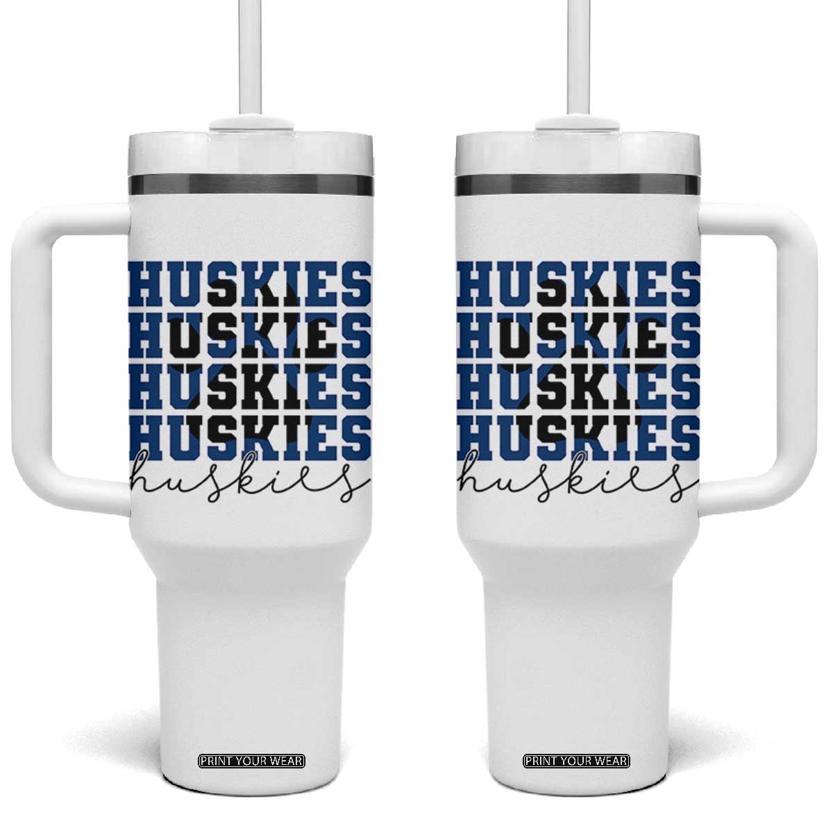 Husky Fan Paw Inset Tumbler With Handle Team Pride School Spirit TS12 One Size: 40 oz White Print Your Wear