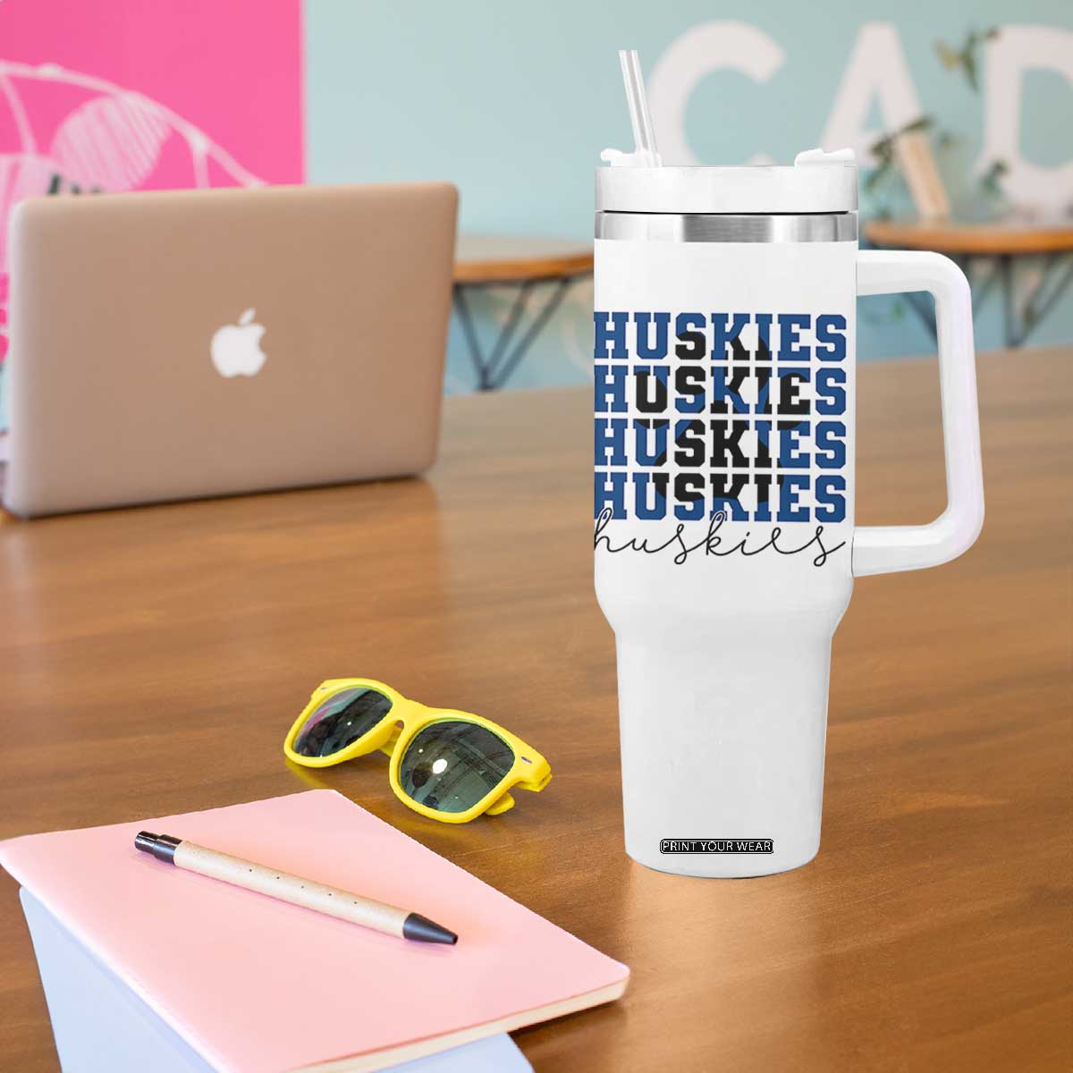 Husky Fan Paw Inset Tumbler With Handle Team Pride School Spirit TS12 Print Your Wear