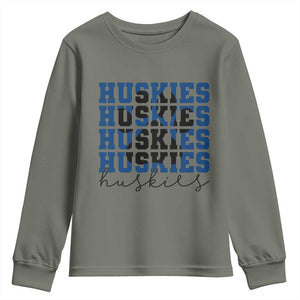 Husky Fan Paw Inset Youth Sweatshirt Team Pride School Spirit TS12 Military Green Print Your Wear