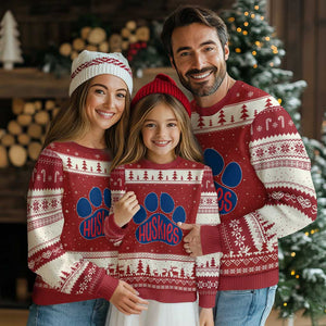 Siberian Husky Fan Paw Ugly Christmas Sweater Sports Dog Lover TS12 Red Beige Print Your Wear