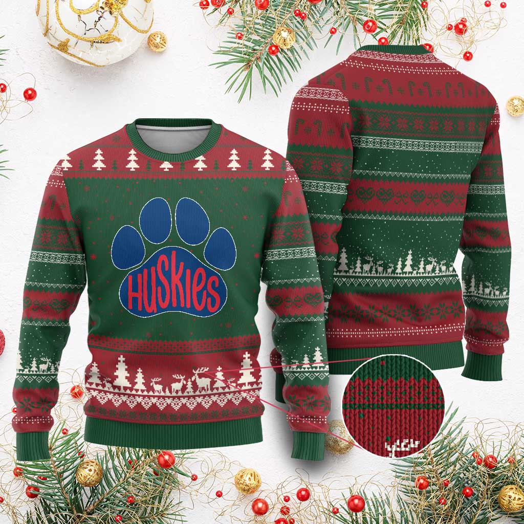 Siberian Husky Fan Paw Ugly Christmas Sweater Sports Dog Lover TS12 Red Green Print Your Wear
