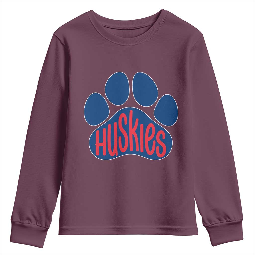 Siberian Husky Fan Paw Youth Sweatshirt Sports Dog Lover TS12 Maroon Print Your Wear
