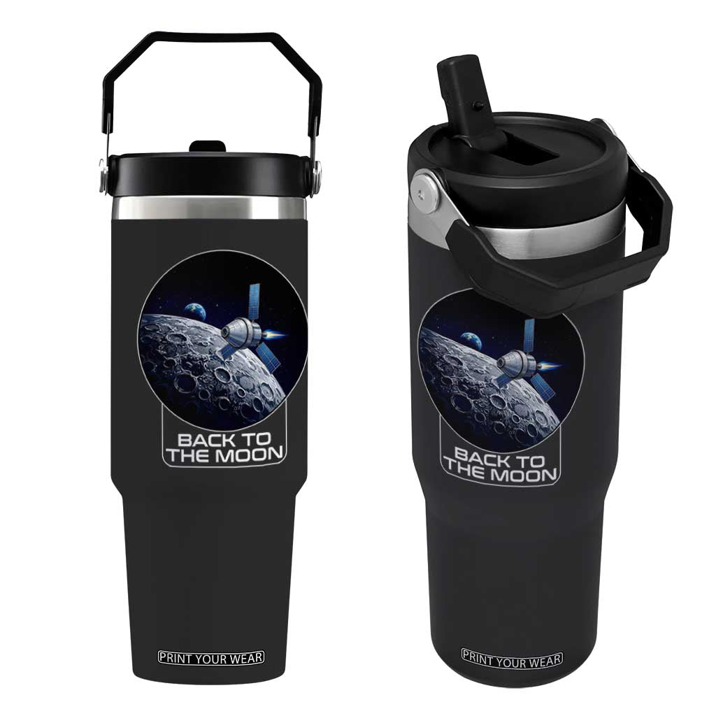 Back To The Moon Flip Straw Tumbler Lunar Mission Astronaut Space Lover TS12 One Size: 30 oz Black Print Your Wear