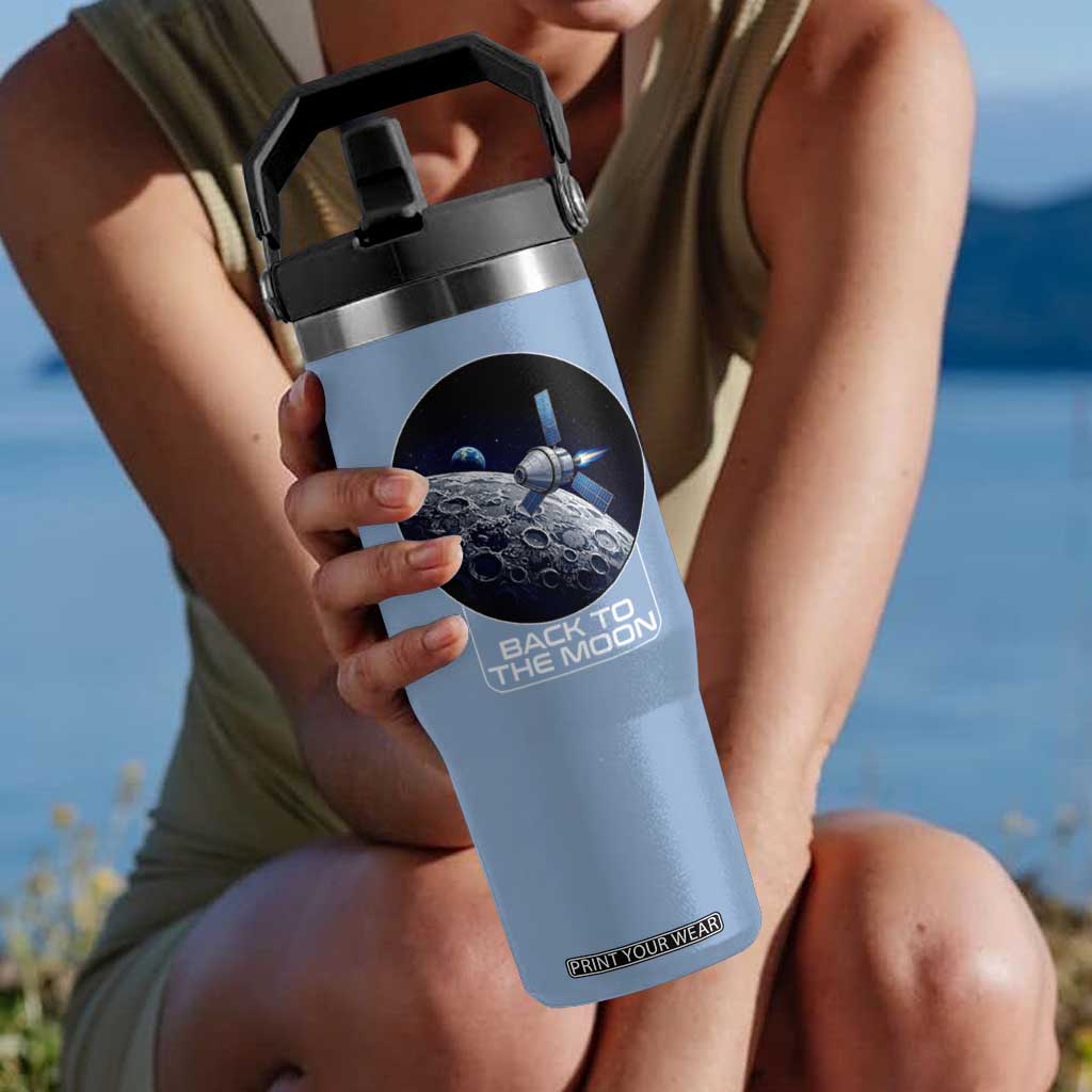 Back To The Moon Flip Straw Tumbler Lunar Mission Astronaut Space Lover TS12 One Size: 30 oz Light Blue Print Your Wear