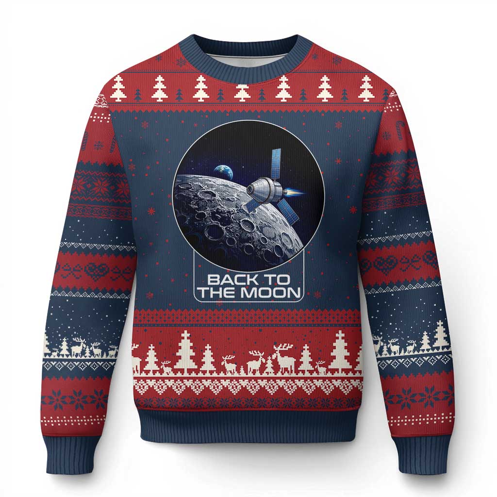 Back To The Moon Ugly Christmas Sweater Lunar Mission Astronaut Space Lover TS12 Navy Red Print Your Wear