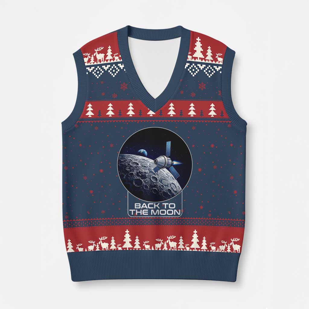 Back To The Moon V-Neck Knit Sweater Vest Lunar Mission Astronaut Space Lover TS12 Navy Red Print Your Wear