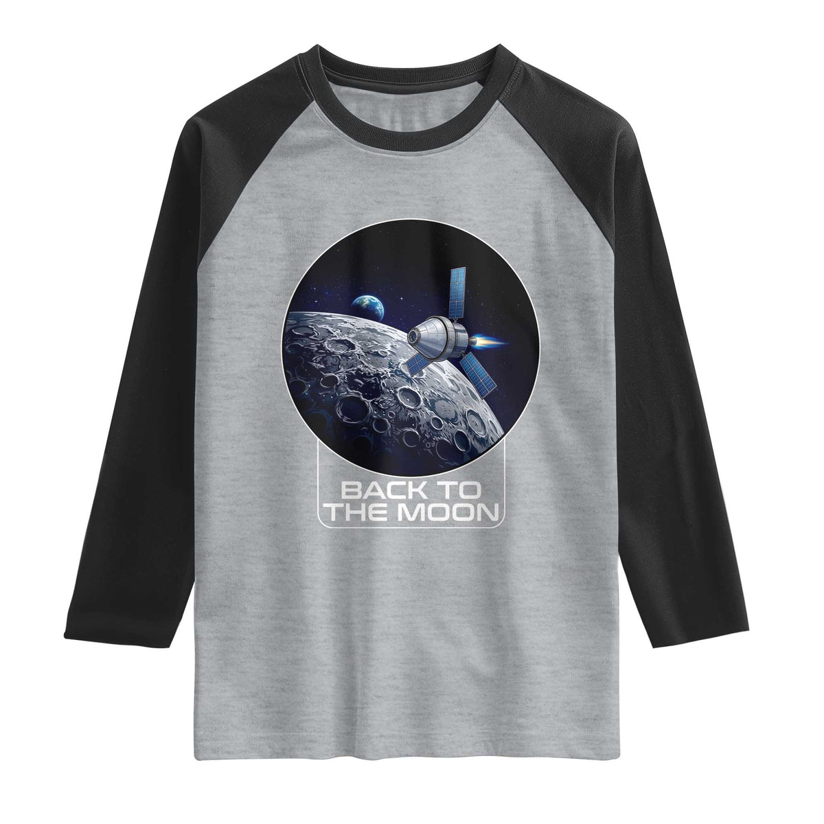 Back To The Moon Raglan Shirt Lunar Mission Astronaut Space Lover TS12 Heather Gray Black Print Your Wear