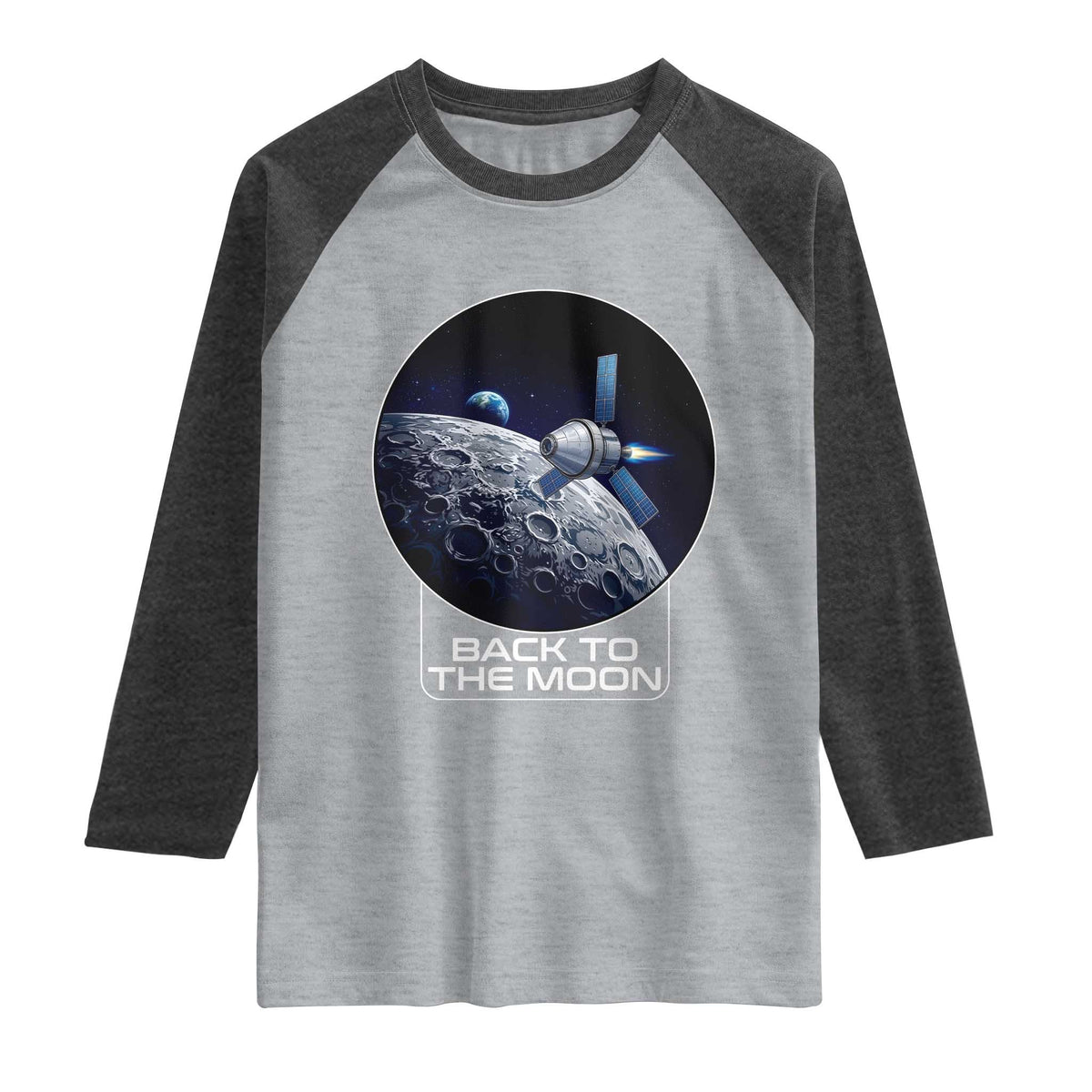 Back To The Moon Raglan Shirt Lunar Mission Astronaut Space Lover TS12 Heather Gray Heather Charcoal Print Your Wear