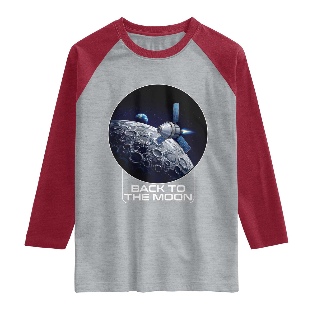 Back To The Moon Raglan Shirt Lunar Mission Astronaut Space Lover TS12 Heather Gray Heather Red Print Your Wear