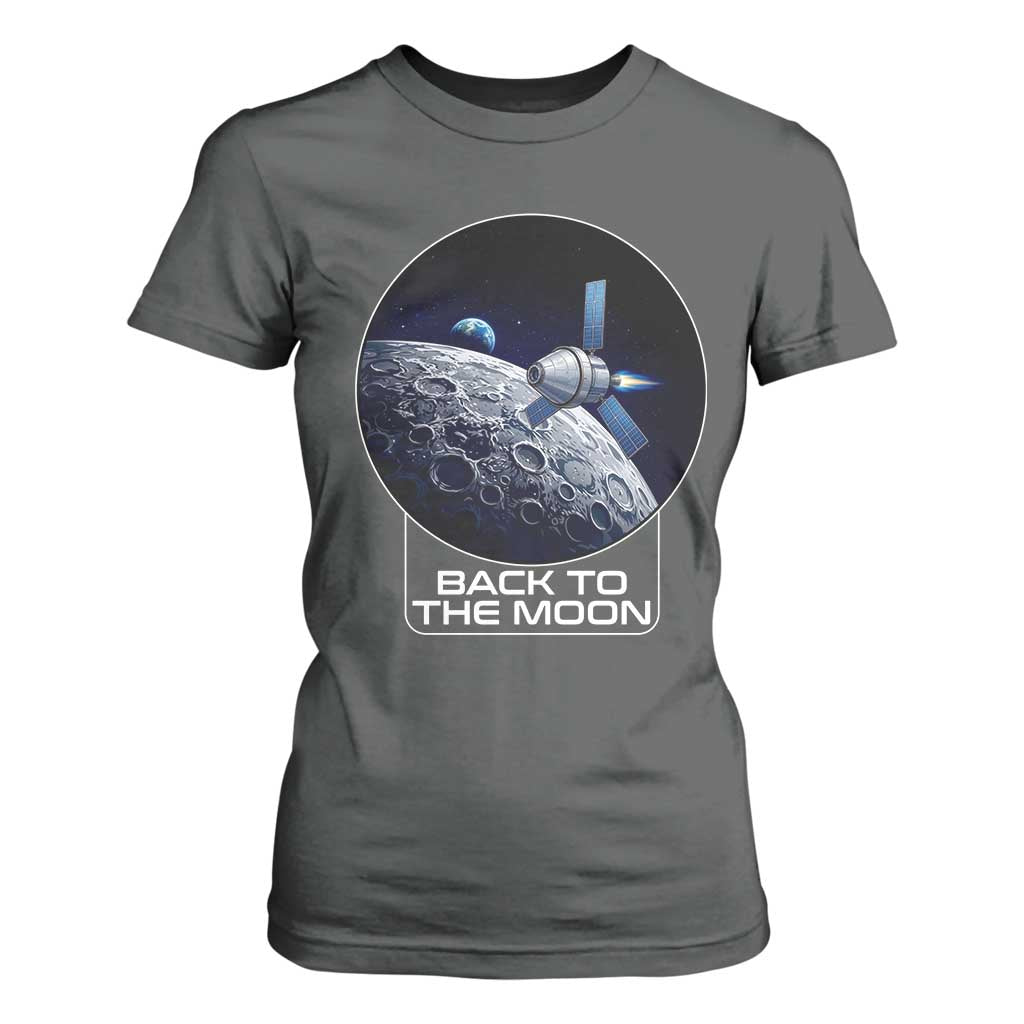 Back To The Moon T Shirt For Women Lunar Mission Astronaut Space Lover TS12 Dark Heather Print Your Wear