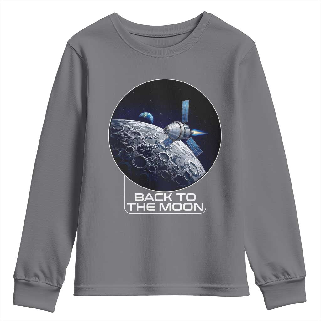 Back To The Moon Youth Sweatshirt Lunar Mission Astronaut Space Lover TS12 Charcoal Print Your Wear