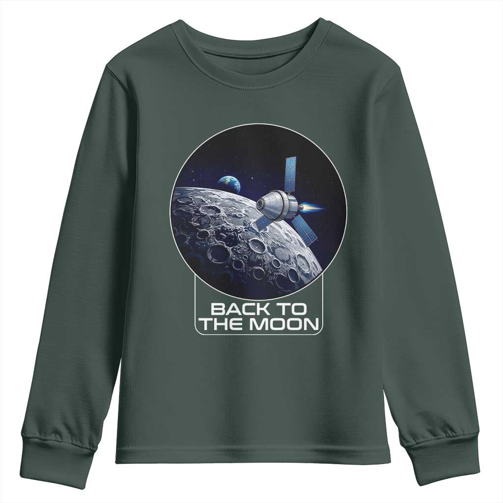 Back To The Moon Youth Sweatshirt Lunar Mission Astronaut Space Lover TS12 Dark Forest Green Print Your Wear