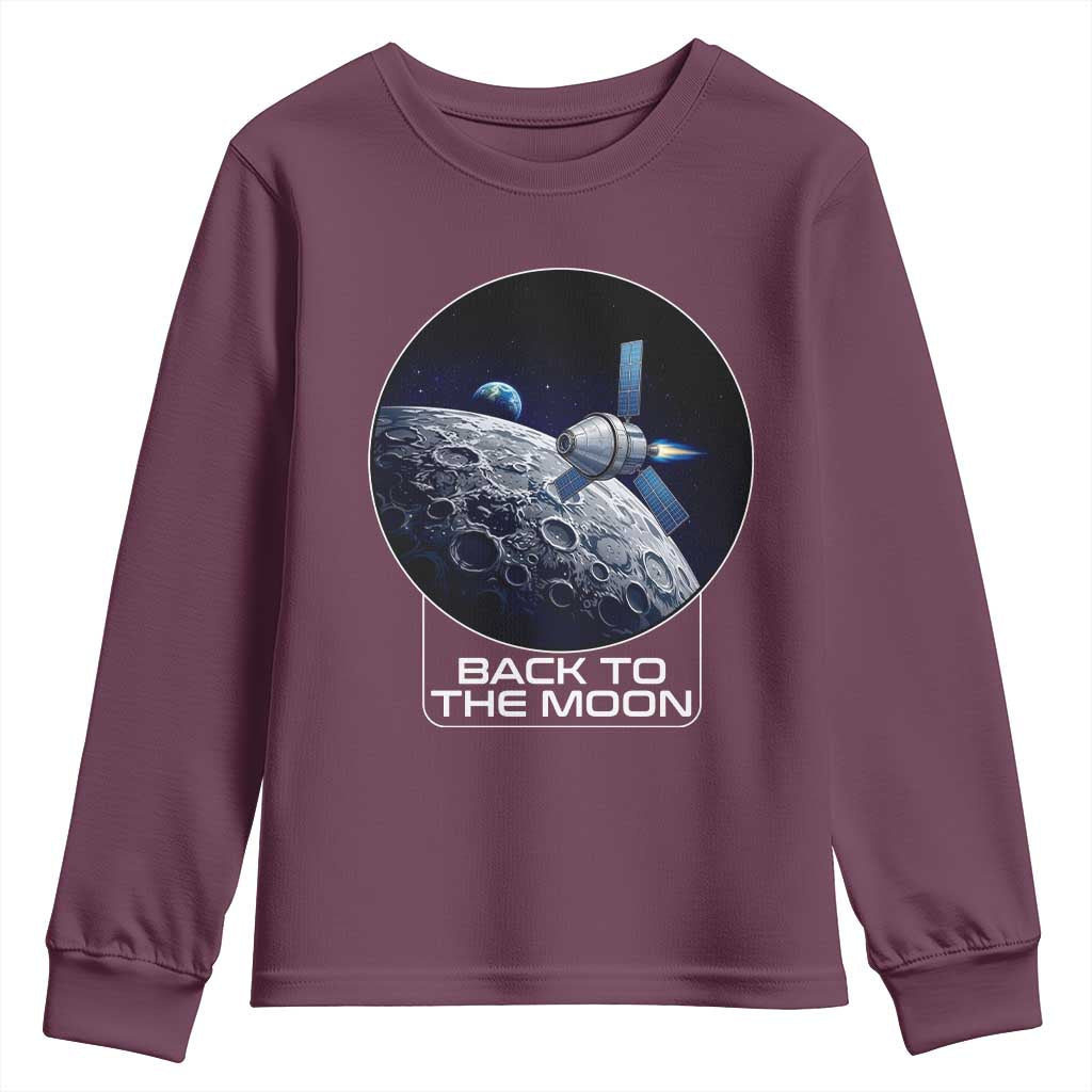Back To The Moon Youth Sweatshirt Lunar Mission Astronaut Space Lover TS12 Maroon Print Your Wear