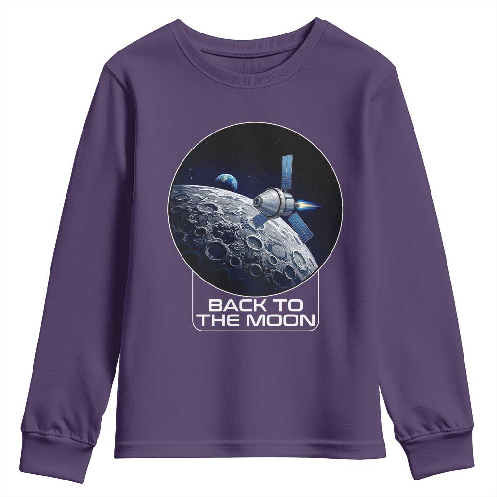 Back To The Moon Youth Sweatshirt Lunar Mission Astronaut Space Lover TS12 Purple Print Your Wear