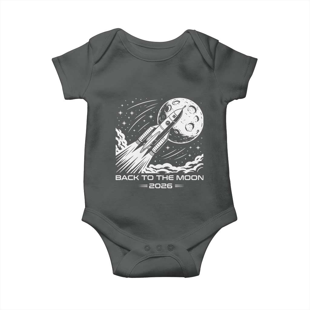 Back To The Moon Baby Onesie Space Exploration Moon Journey 2026 TS12 Dark Heather Print Your Wear