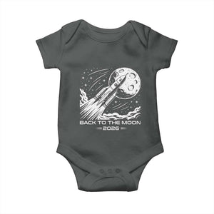 Back To The Moon Baby Onesie Space Exploration Moon Journey 2026 TS12 Dark Heather Print Your Wear