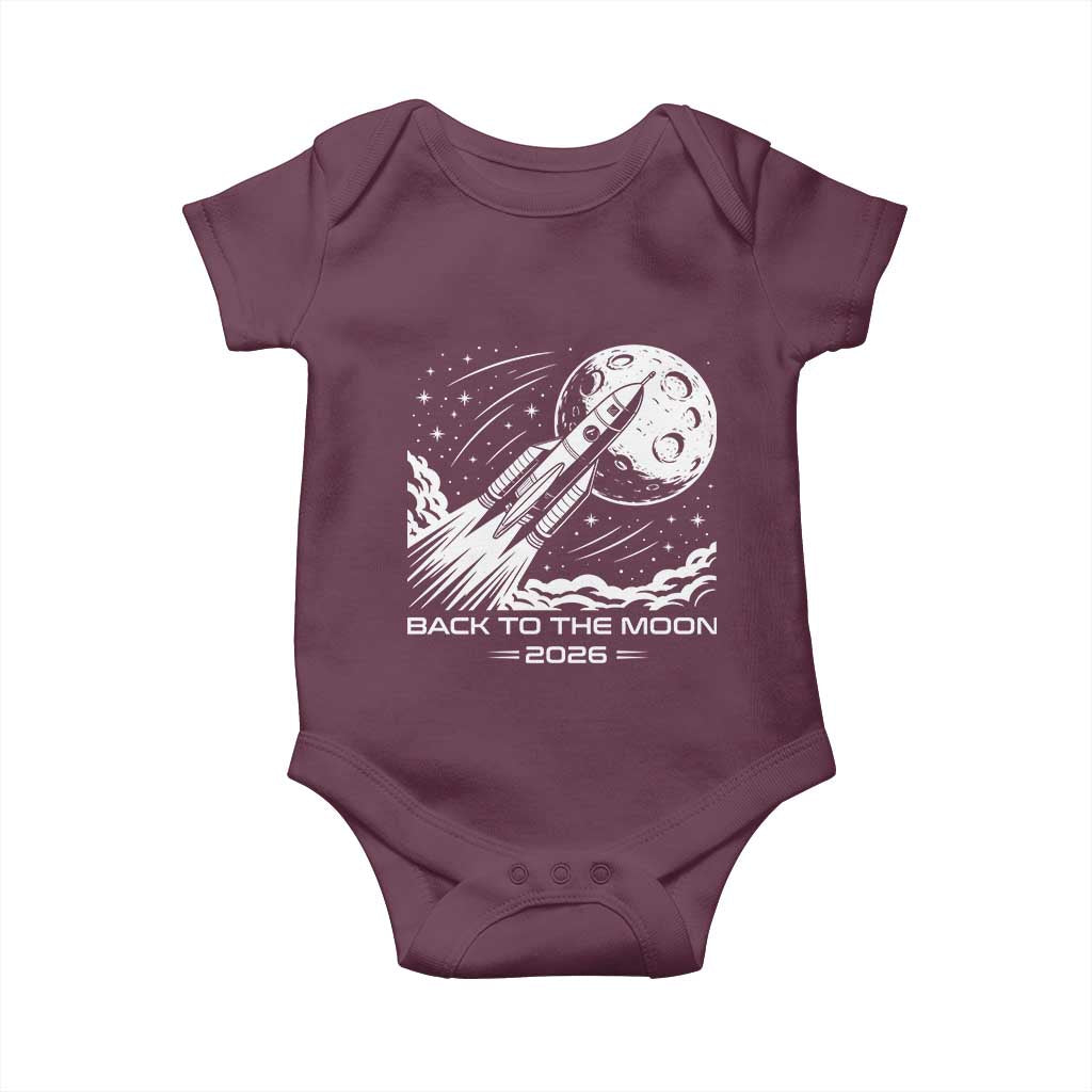 Back To The Moon Baby Onesie Space Exploration Moon Journey 2026 TS12 Maroon Print Your Wear