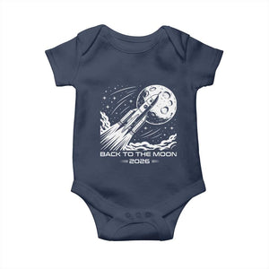 Back To The Moon Baby Onesie Space Exploration Moon Journey 2026 TS12 Navy Print Your Wear