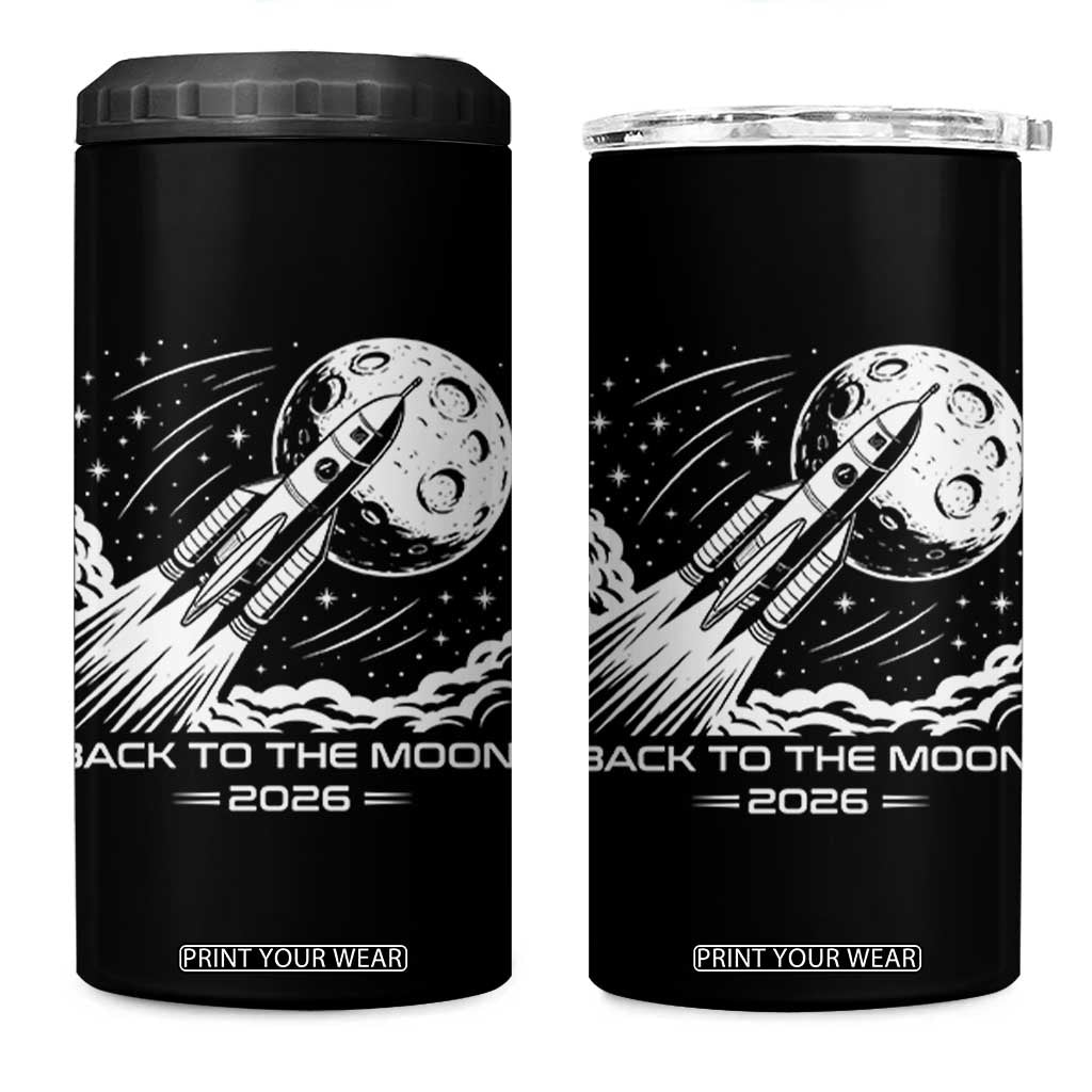Back To The Moon 4 in 1 Can Cooler Tumbler Space Exploration Moon Journey 2026 TS12 One Size: 16 oz Black Print Your Wear