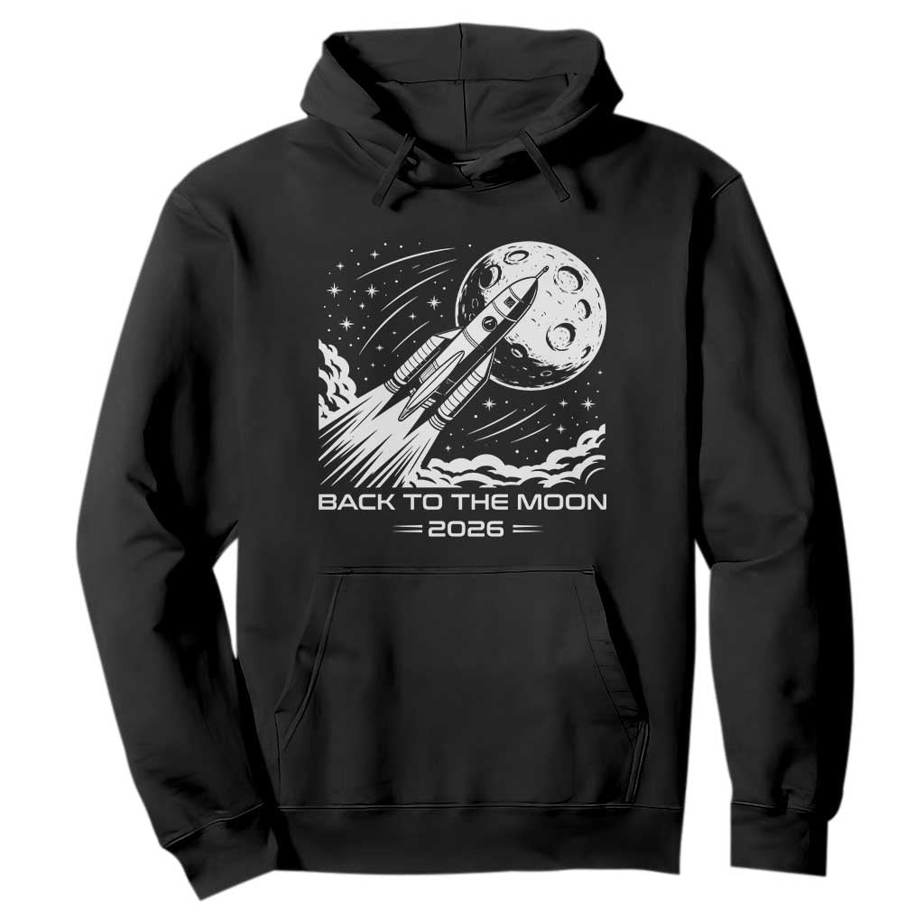 Back To The Moon Hoodie Space Exploration Moon Journey 2026 TS12 Black Print Your Wear