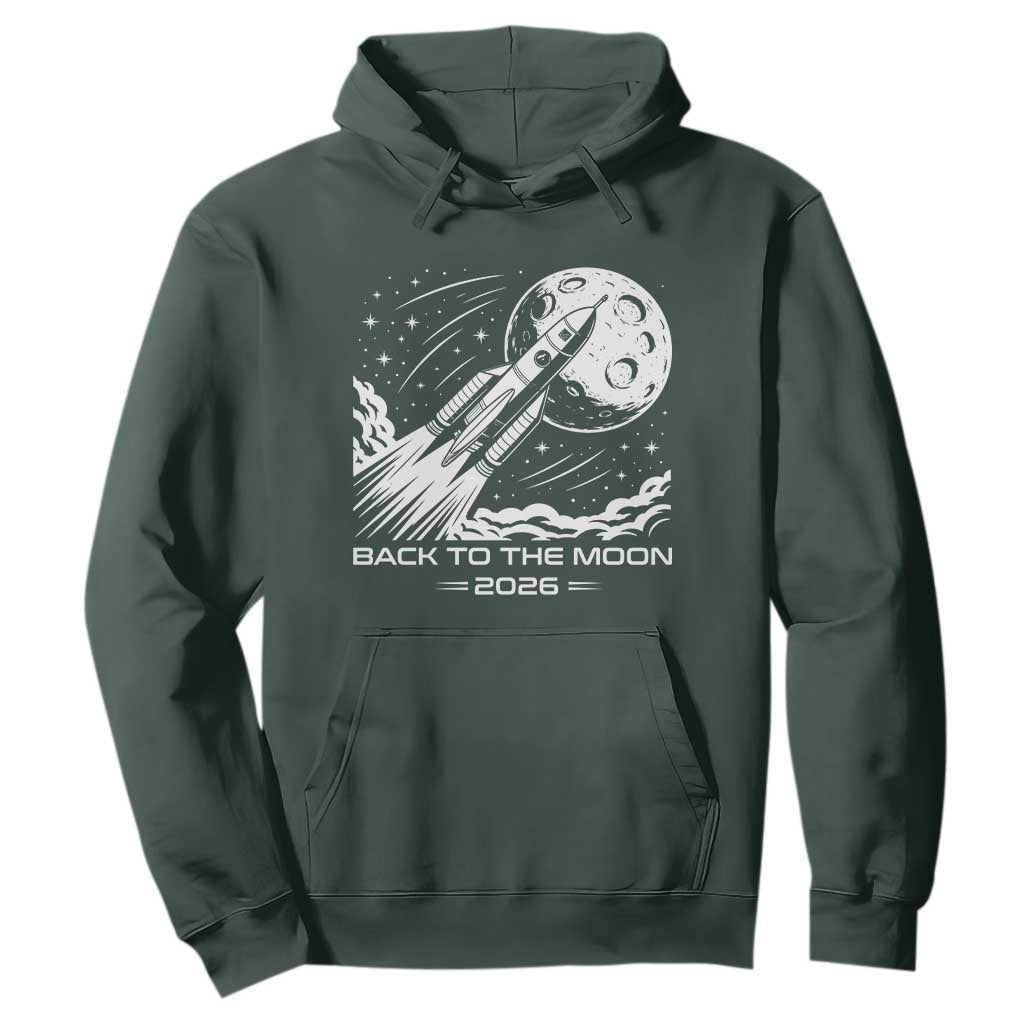 Back To The Moon Hoodie Space Exploration Moon Journey 2026 TS12 Dark Forest Green Print Your Wear