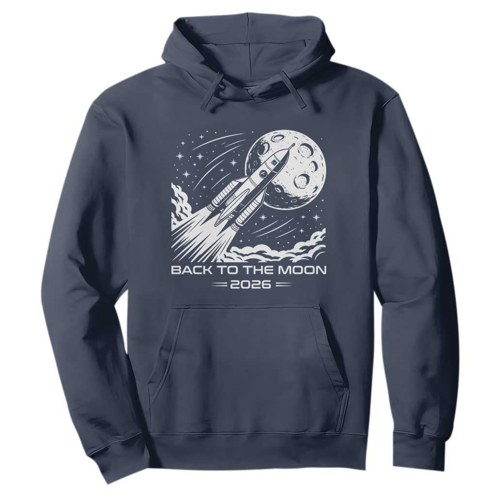 Back To The Moon Hoodie Space Exploration Moon Journey 2026 TS12 Navy Print Your Wear