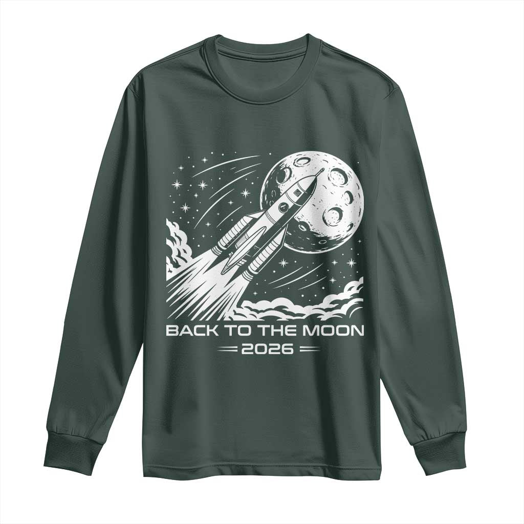 Back To The Moon Long Sleeve Shirt Space Exploration Moon Journey 2026 TS12 Dark Forest Green Print Your Wear