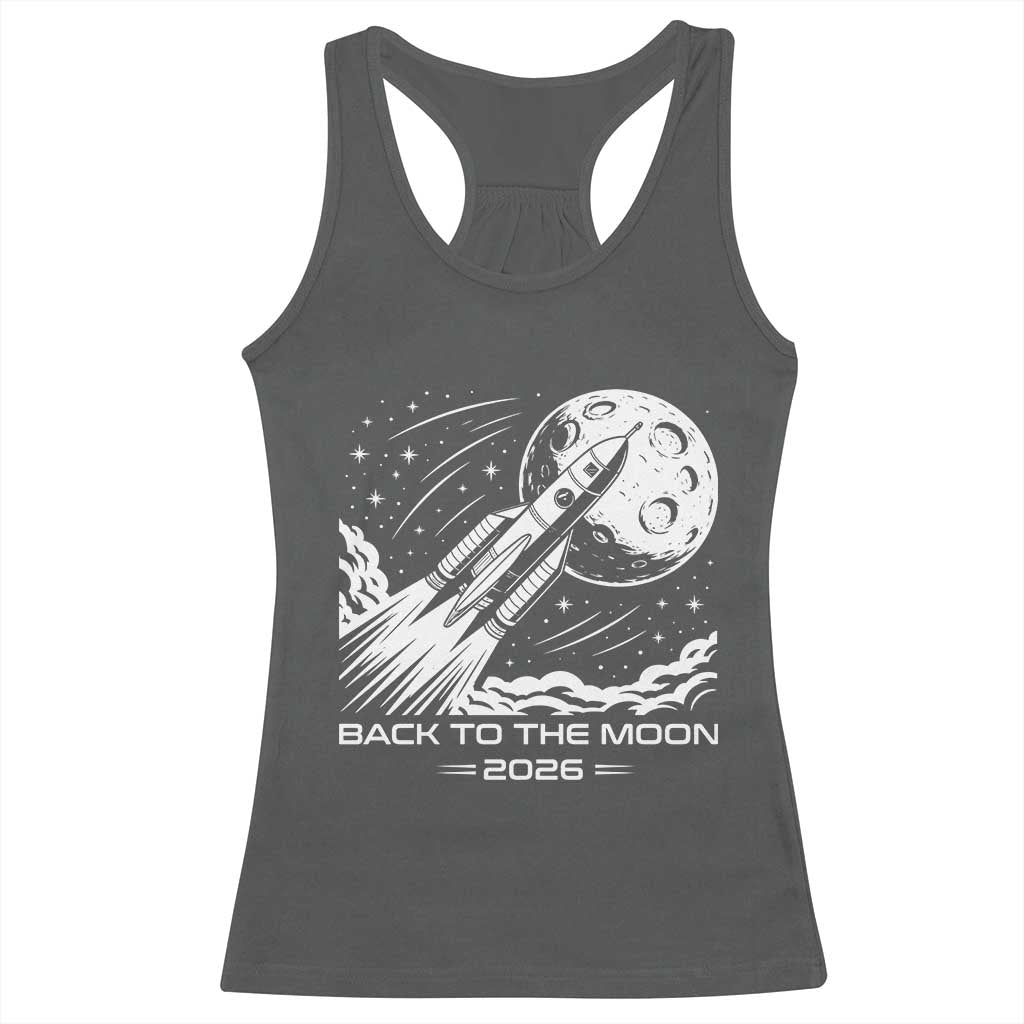 Back To The Moon Racerback Tank Top Space Exploration Moon Journey 2026 TS12 Dark Heather Print Your Wear