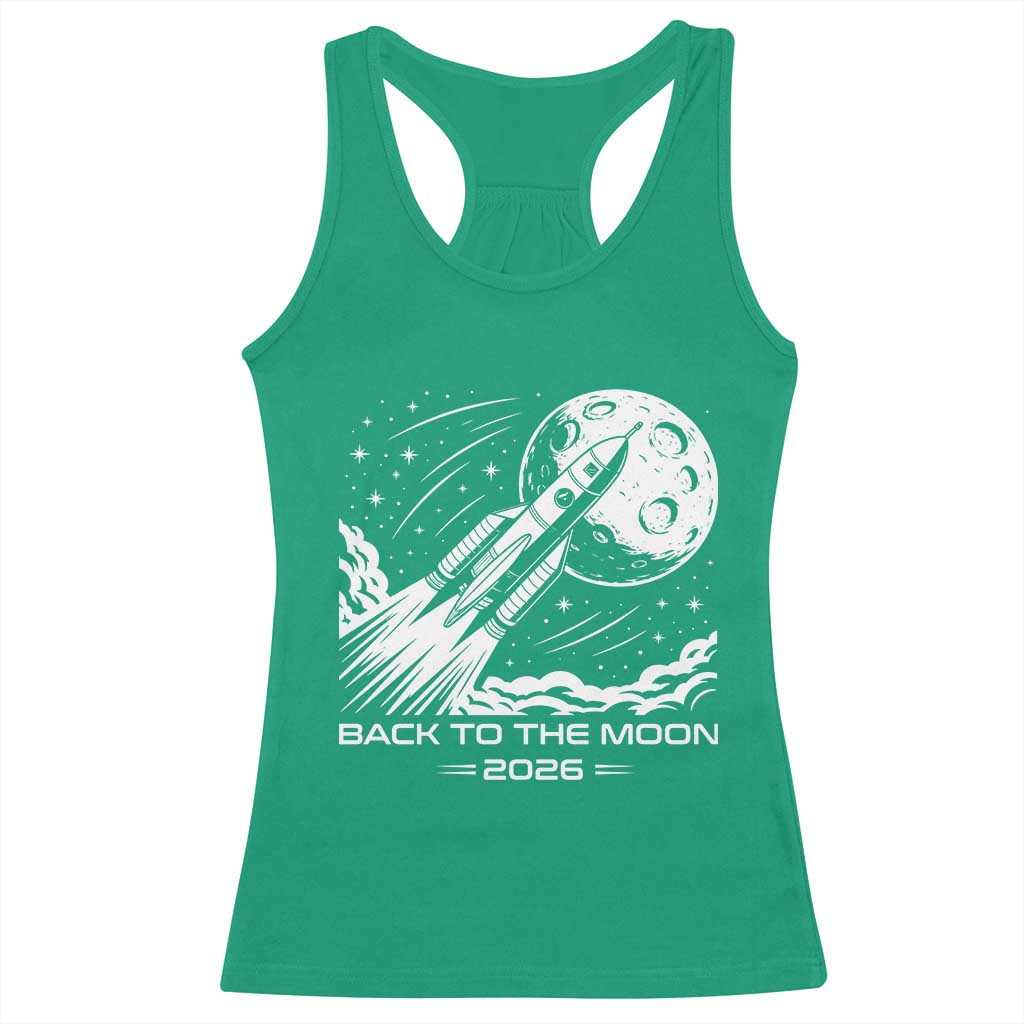 Back To The Moon Racerback Tank Top Space Exploration Moon Journey 2026 TS12 Irish Green Print Your Wear