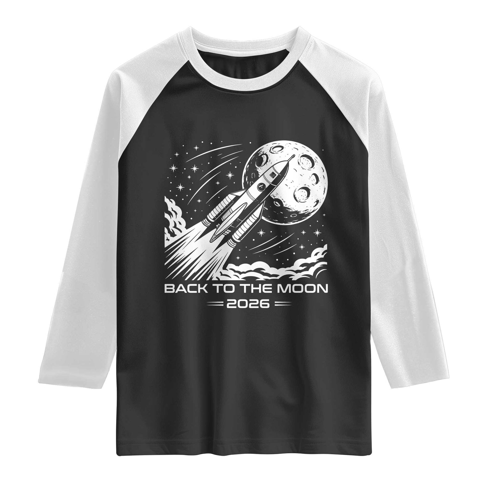 Back To The Moon Raglan Shirt Space Exploration Moon Journey 2026 TS12 Black White Print Your Wear