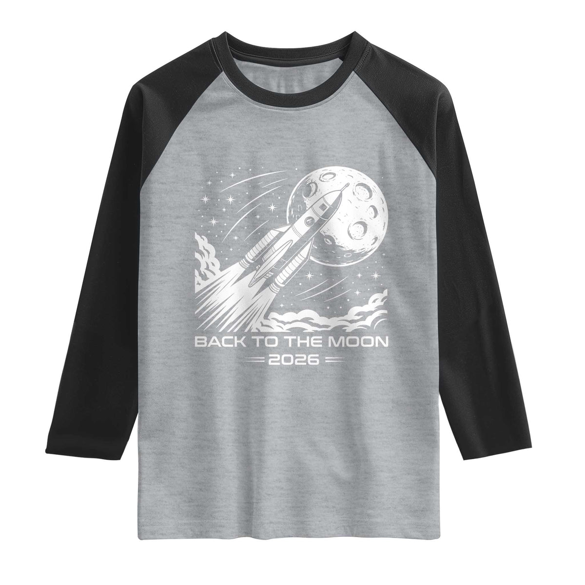 Back To The Moon Raglan Shirt Space Exploration Moon Journey 2026 TS12 Heather Gray Black Print Your Wear