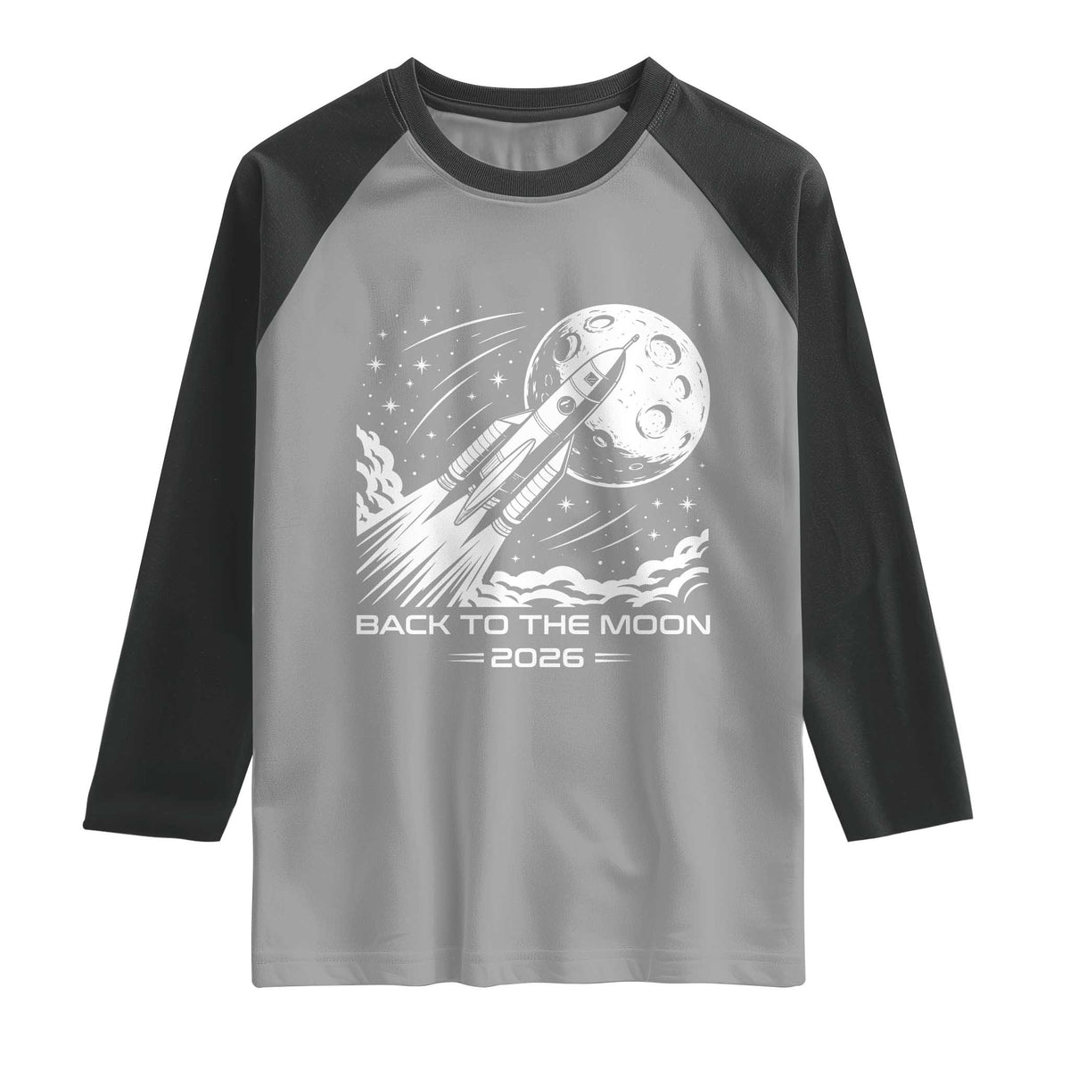 Back To The Moon Raglan Shirt Space Exploration Moon Journey 2026 TS12 Sport Gray Black Print Your Wear