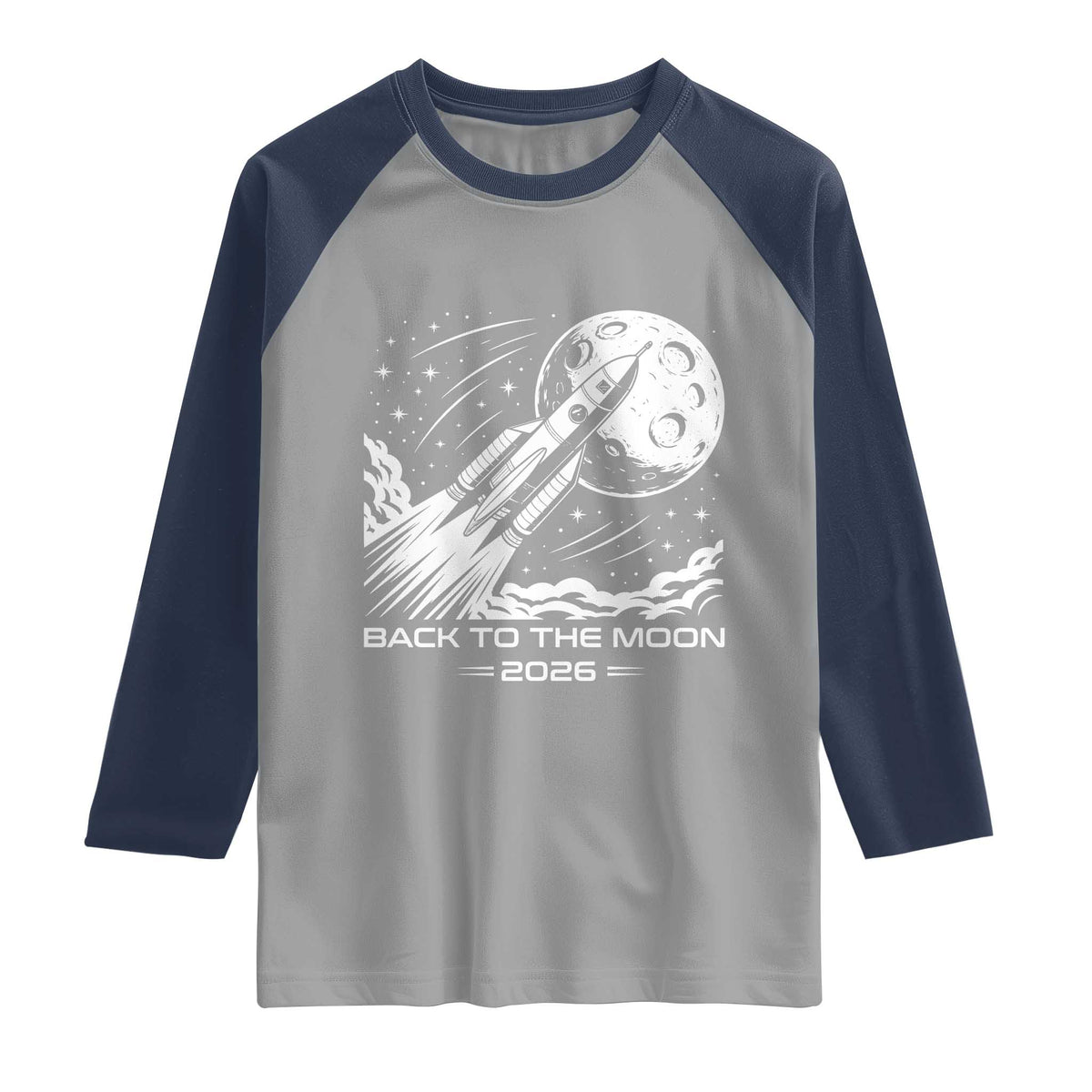 Back To The Moon Raglan Shirt Space Exploration Moon Journey 2026 TS12 Sport Gray Navy Print Your Wear